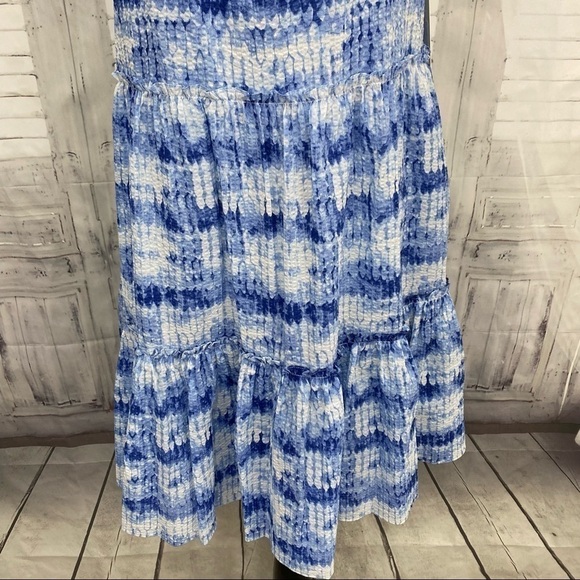 Eliza J Size 14 Blue White Tie Dye Halter Neck Sleeveless Trapeze Pockets Dress - Picture 4 of 13
